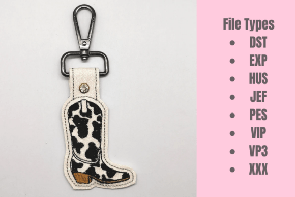 Cowboy Print Boot ITH Snap Tab Key Fob