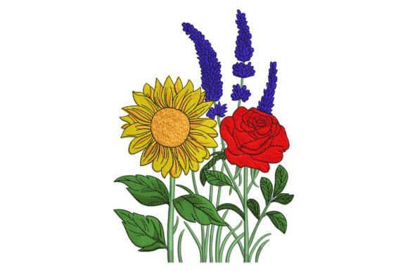 Sunflower, Rose, and Lavender Embroidery Design